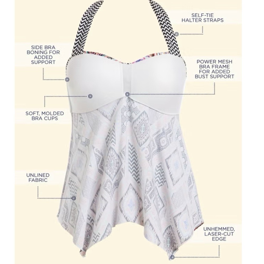 Swimsuits for All Tankini Handkerchief Halter Womens 20 Colorful Top Only UPF 50 - Picture 12 of 12